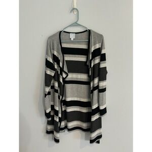 Sunday‎ Open Front Cardigan Striped Lightweight Sweater Knit Cover Up Large